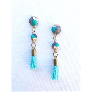 Concrete double round tassel earrings (turquoise)